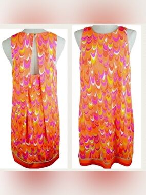 Trina Turk Macee Orange Pink Retro Mod Cut Out Back Dress 4 Vibrant Shift Fun